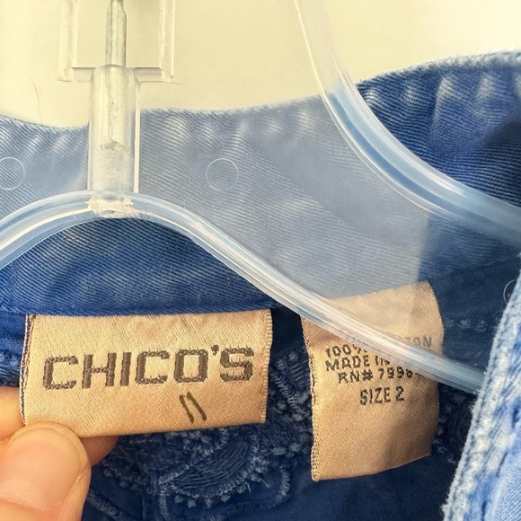 Chicos Women Size 2 (L) Distressed Y2K Blue Embroidered Cotton Jacket Travelers - Picture 12 of 15